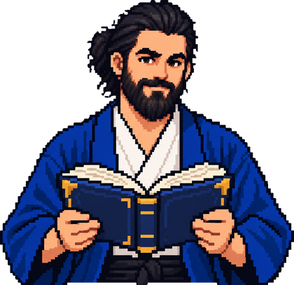 Eric en pixel art leyendo un libro