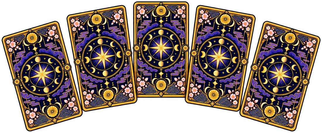 Cinco cartas de tarot boca abajo, abiertas en abanico