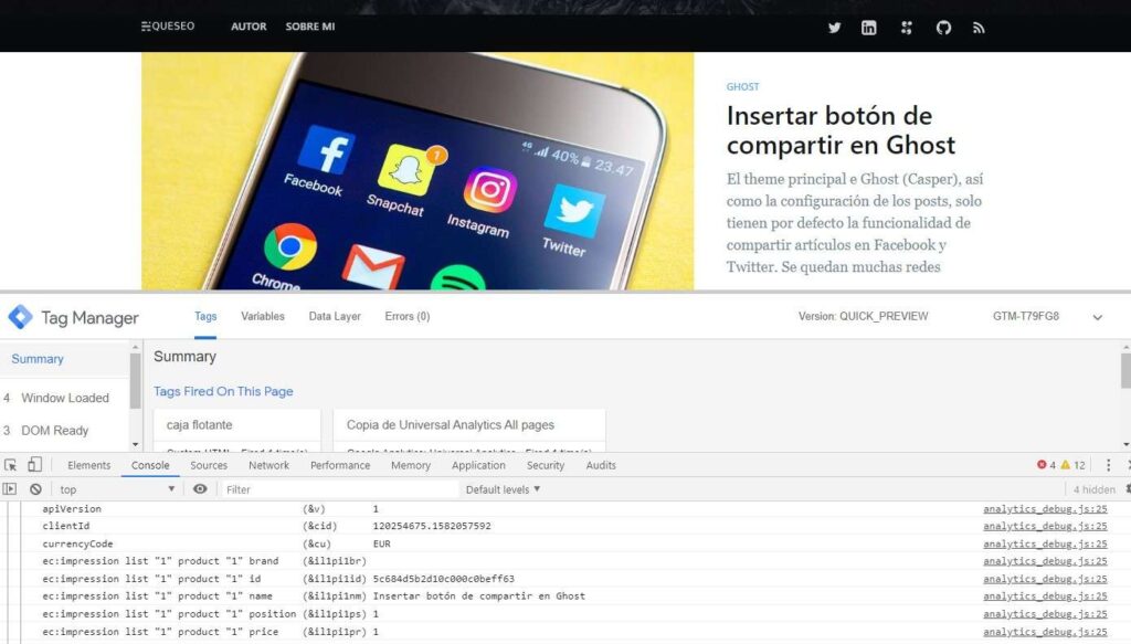 Seguimiento de impresiones, clics y CTR de articulos en Ghost