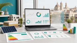 Consultor SEO para empresas de eficiencia energética en Valencia con dashboard de visibilidad, edificio eficiente y captación B2B