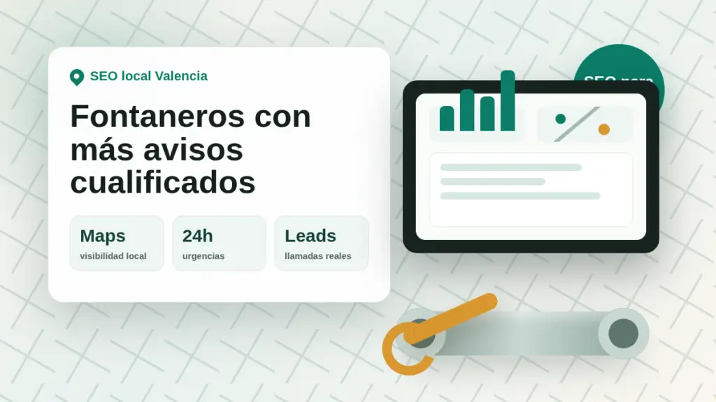 Home Page Consultor SEO para fontaneros en Valencia con dashboard de visibilidad local, mapa de servicios y herramientas de fontanería