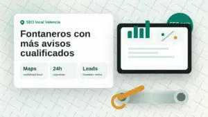 Consultor SEO para fontaneros en Valencia con dashboard de visibilidad local, mapa de servicios y herramientas de fontanería