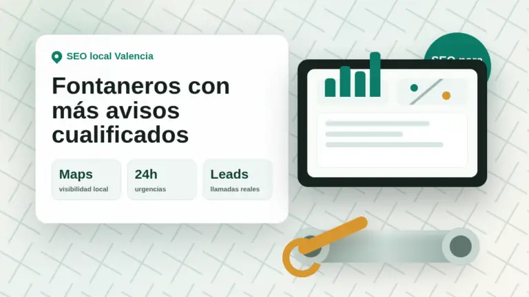 Home Page Consultor SEO para fontaneros en Valencia con dashboard de visibilidad local, mapa de servicios y herramientas de fontanería