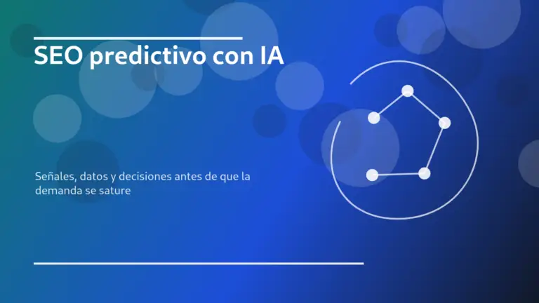 SEO predictivo con IA representado con señales de tendencia, datos y planificación de contenidos