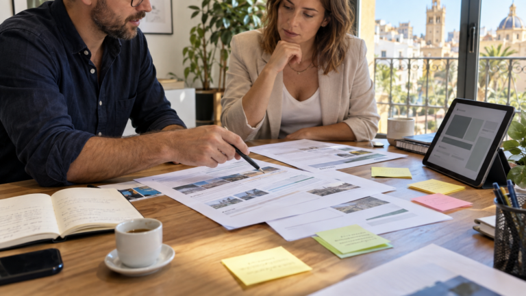 Consultor SEO con IA revisando resultados, contenidos y controles de calidad con una empresa en Valencia