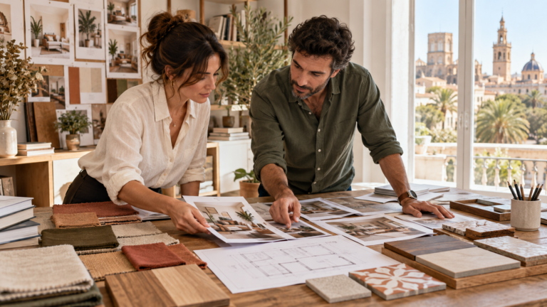 Consultor SEO para decoración en Valencia revisando muestras, portfolio y páginas locales de interiorismo